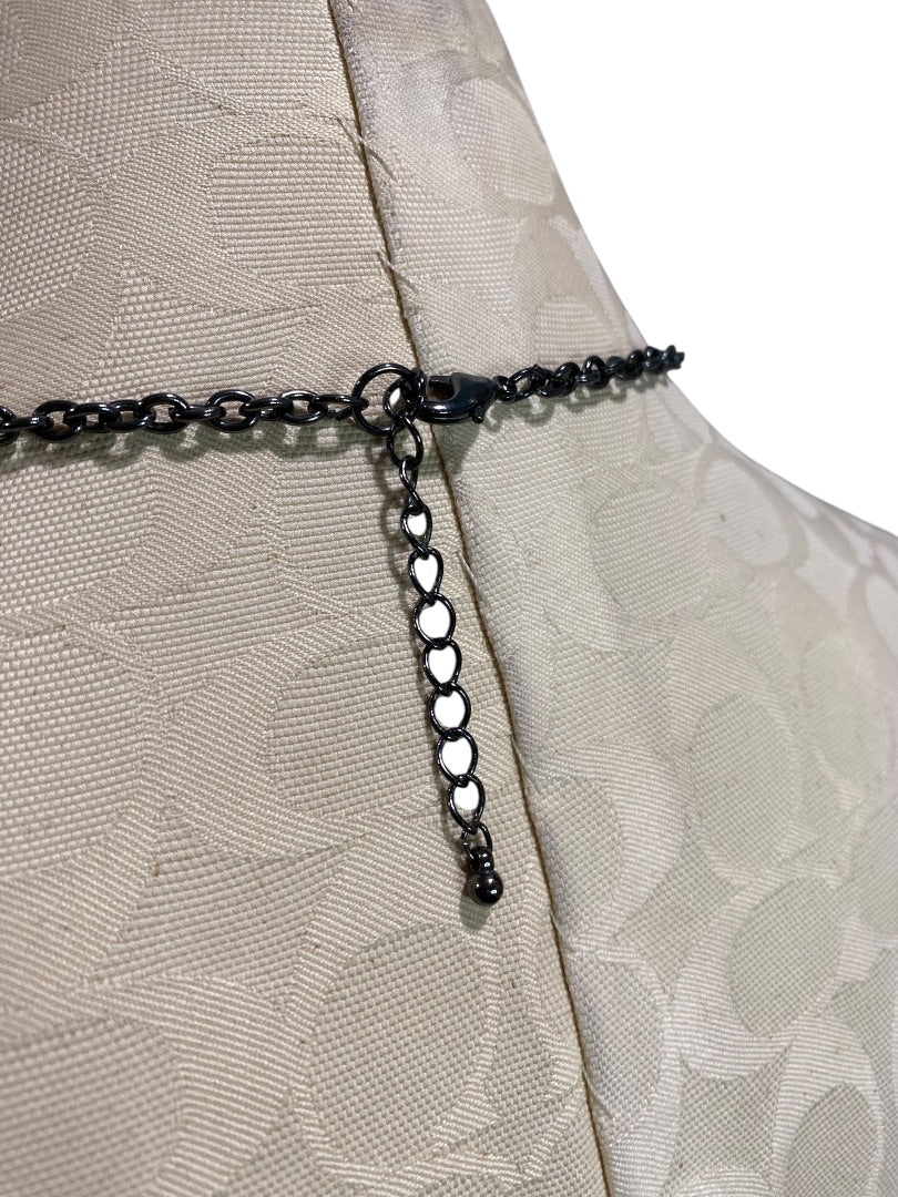 Pewter Color Orchid Necklace Lays Flat 35" Lobster Clasp