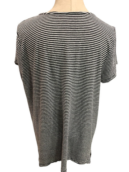XL Eileen Fisher Womens V-Neck Linen Blend Tshirt Black White Stripe