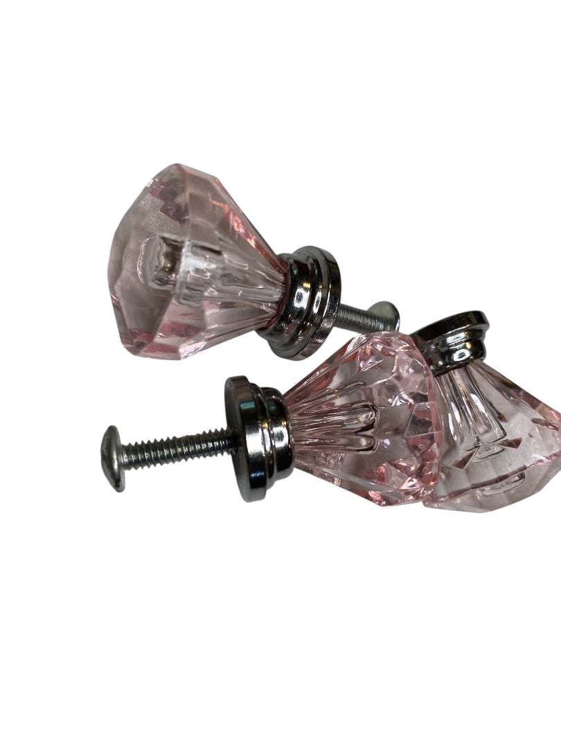 Set of 3 Pink and Silvertone Crystal Knobs Drawer Pulls 25mm 1" New