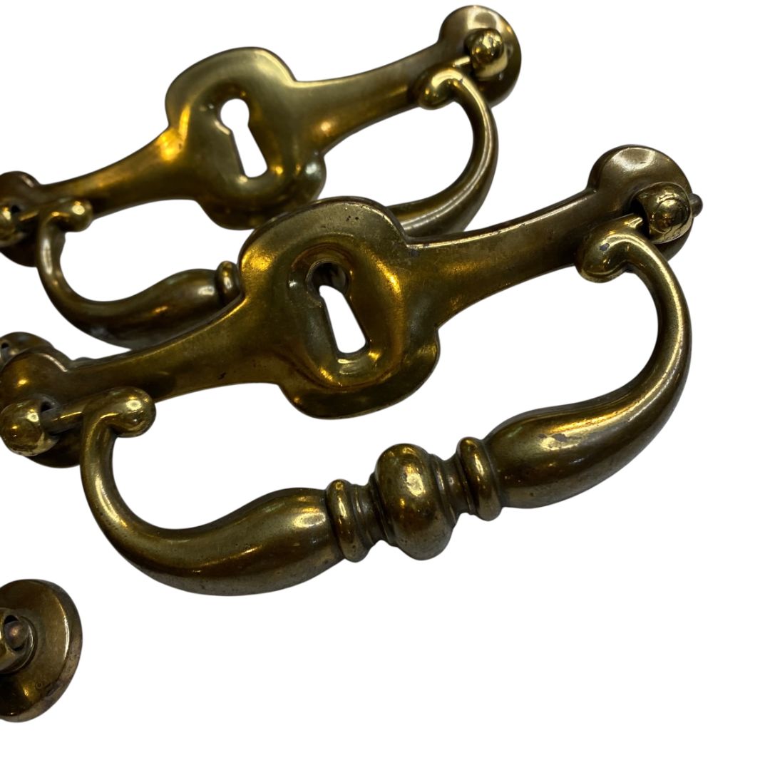 1970s Set of 4  Drawer Pulls 4.25" with 5" Plate Keeler Brass
