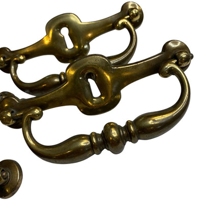 1970s Set of 4  Drawer Pulls 4.25" with 5" Plate Keeler Brass
