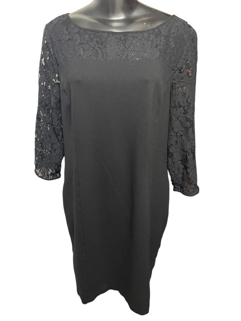 Size 16 Talbots Lace 3/4 Sleeve Back Zipper Dress Black