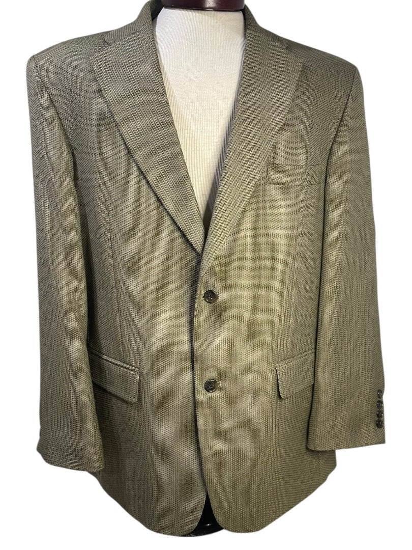 Size 46R Haggar Collections 2 Button Mens Sport Coat Olive Wool Blend