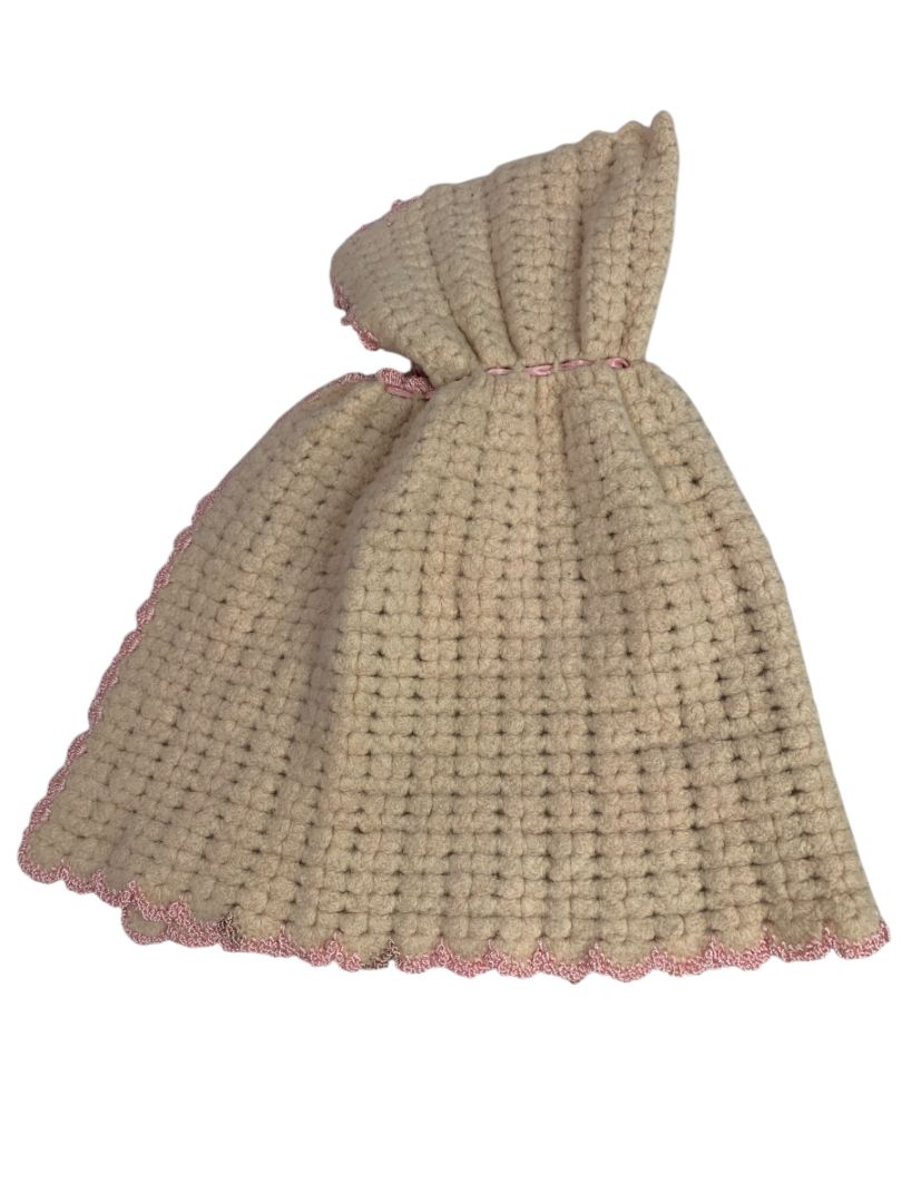 Vintage Wool Knit Cape Hooded for Baby Doll 10.5" Length Pink