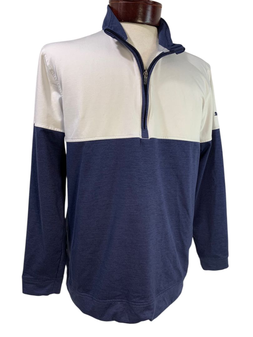 Medium Puma Golf Mens 1/4 Zip Pullover Cloudspun Jacket Navy Blue White