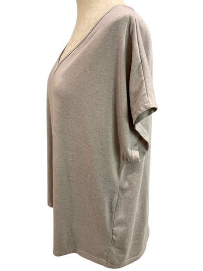 Size 1XL Womens Taupe V-Neck Short Sleeve Tshirt Loose Fit