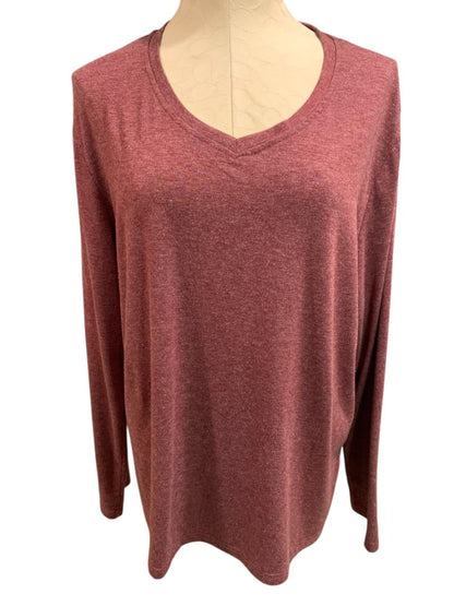 Size XXL Womens Long Sleeve V-Neck Tshirt Burgundy Heathered