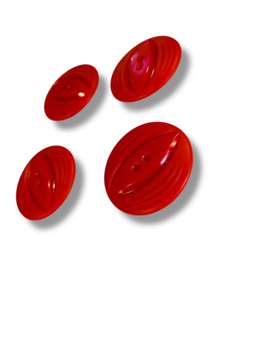 Set of 4 Midcentury Red Plastic Buttons  Craft Sew 1.4" Diameter Retro