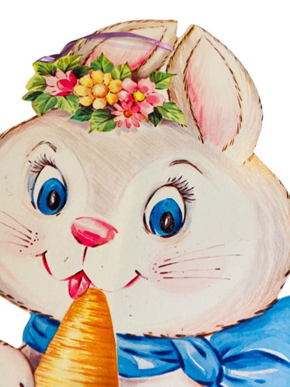 Vintage Easter White Bunny Rabbit with Carrot Diecut 16"