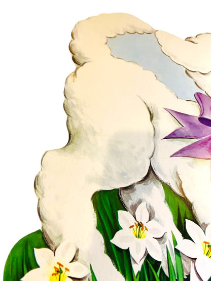 Vintage Spring Lamb Diecut Daffodils 17" Cute Retro Easter