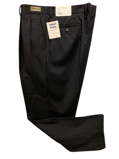 37R Paul Frederick Black Pleated Dress Pants Mens Wool Stretch Hemmed New