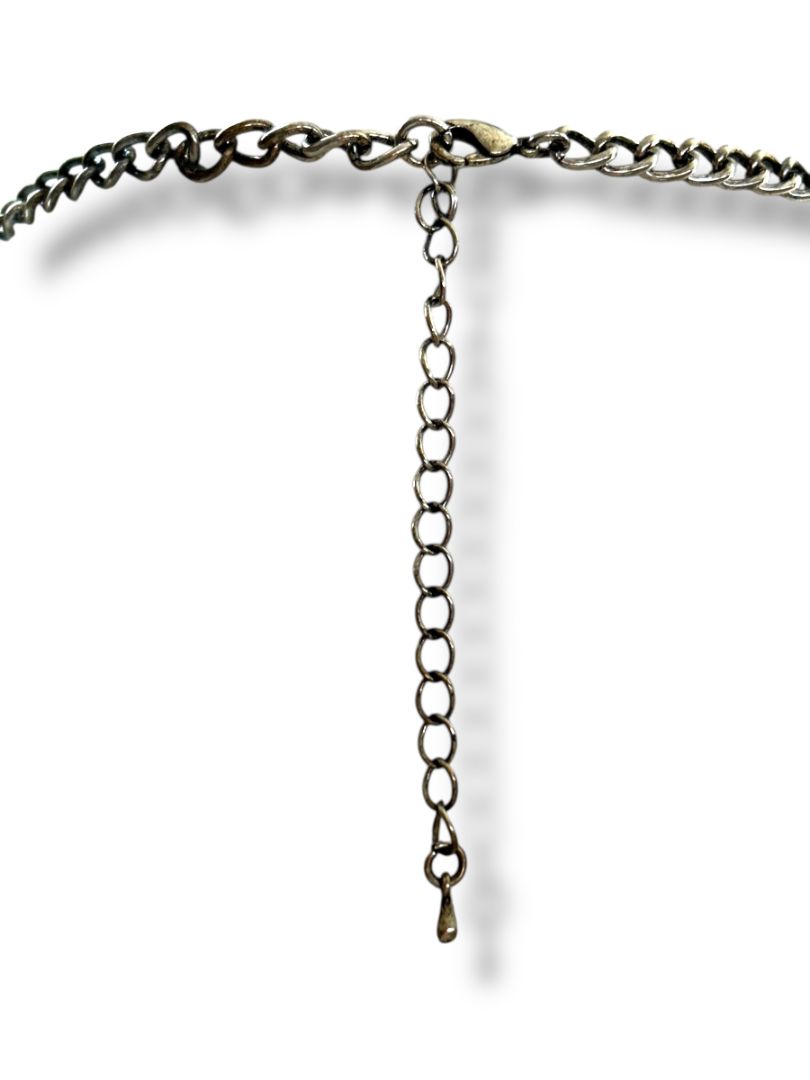 Silvertone and Black Drop Statement Necklace 18"-21"