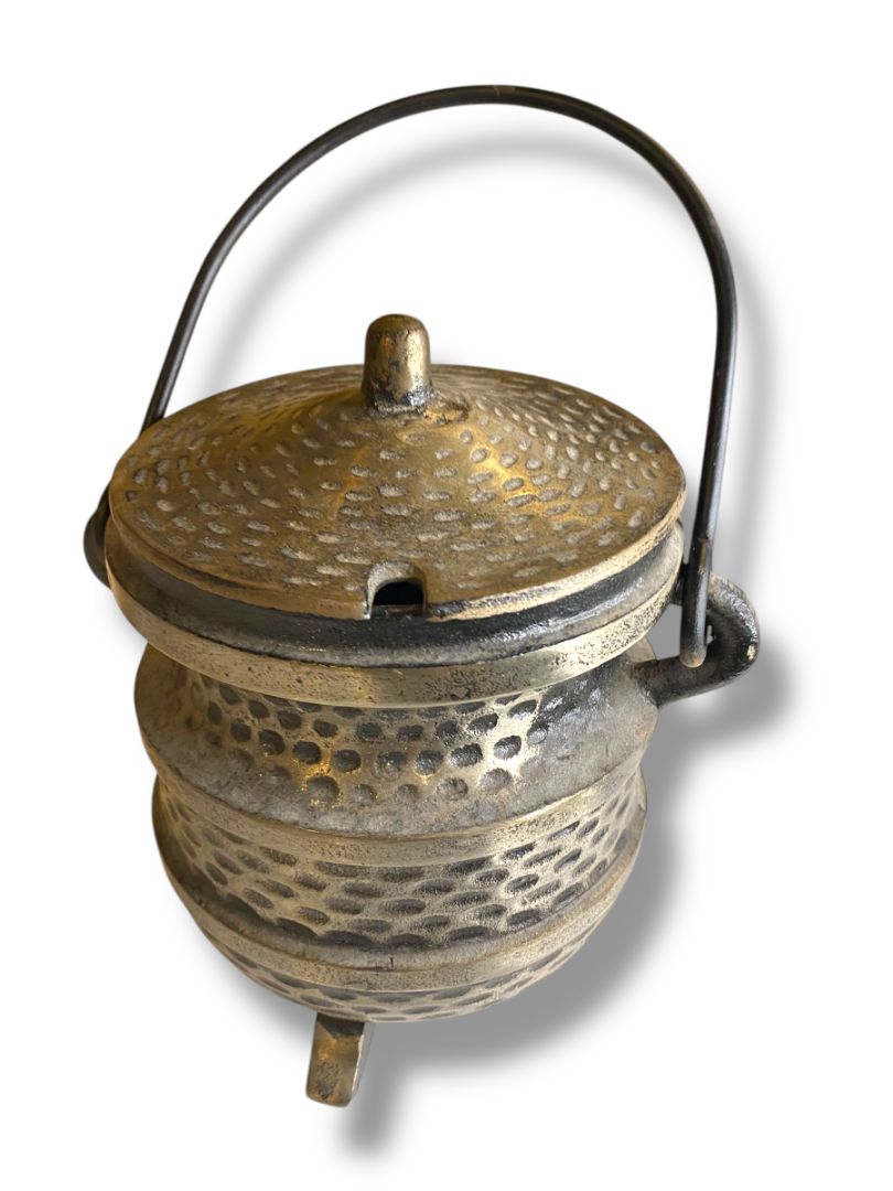 Vintage Cast Iron Smudge Pot Made in Japan Swing Handle Cauldron