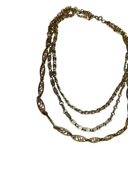 Vintage Goldtone Triple Strand Necklace Mixed Chains 17" Spring Clasp