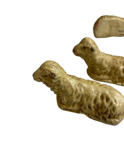 Vintage Three Sheep Hollow Plaster Nativity Figurine Western Germany 1.5" High