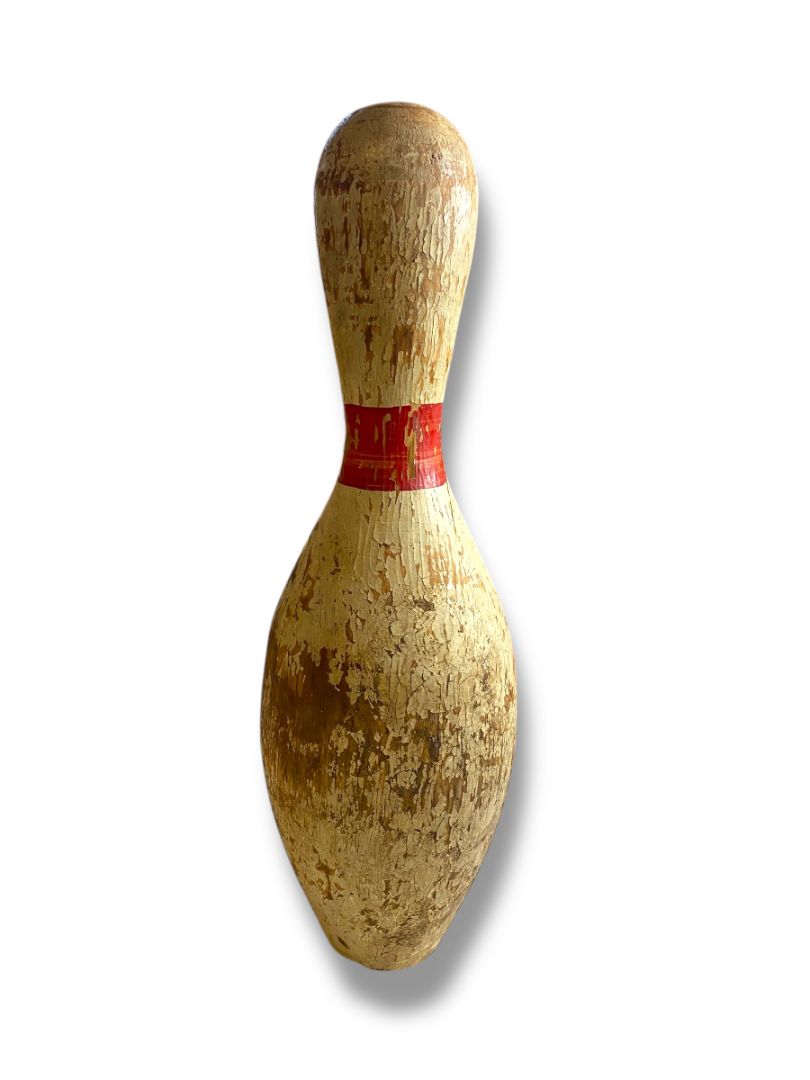 1950s Bowling Pin 15.5" Turned Wood Chippy Sports Room Decor Retro