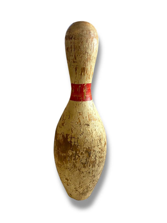 1950s Bowling Pin 15.5" Turned Wood Chippy Sports Room Decor Retro