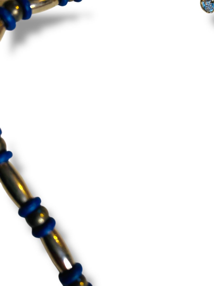 Silvertone and Blue Beaded Necklace 18" Lobster Clasp