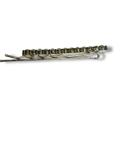 Vintage Rhinestone Bobby Pin Hair Accessory Silvertone 2.25"