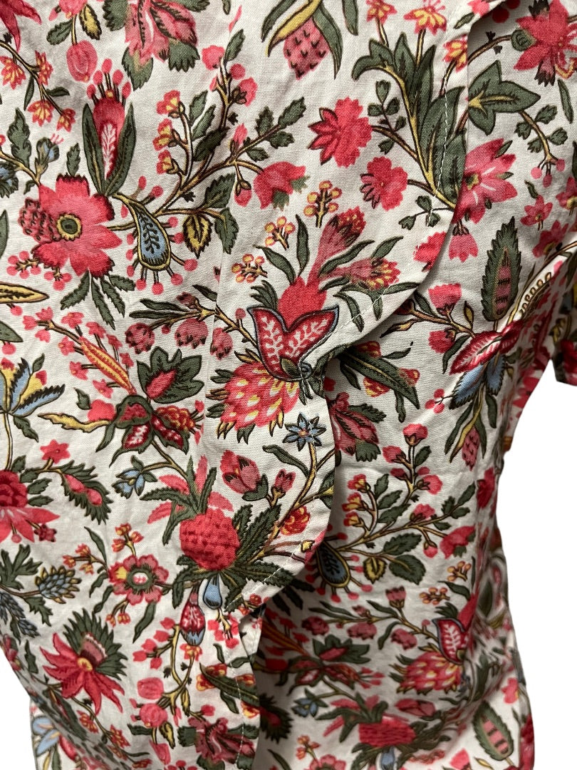 XS Madewell Floral Cotton Short Sleeve Pullover Petal Back Blouse