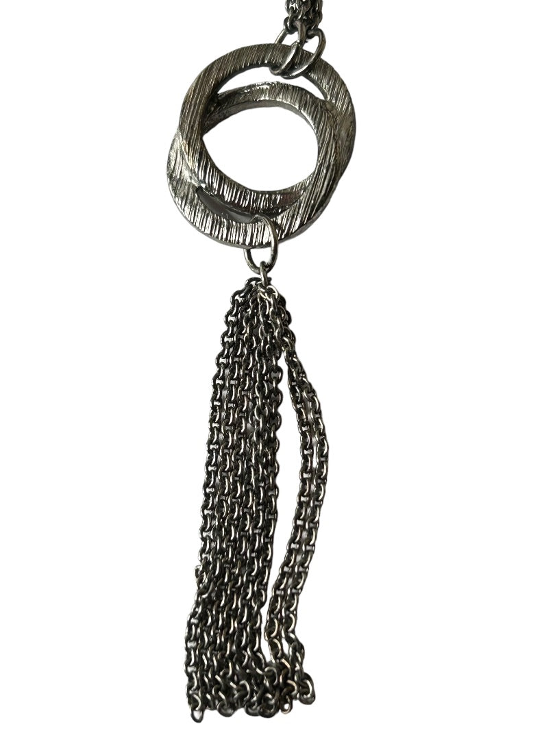 Pewter Color Dual Chain 17" Necklace with Tassel