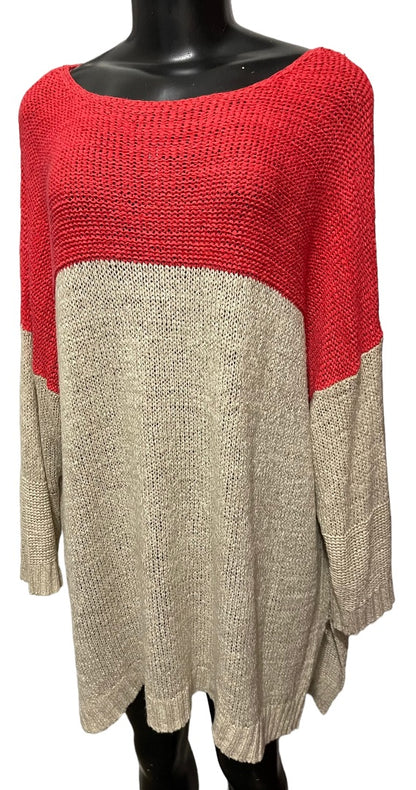3X Joseph A Colorblock Dolman Sleeve Pullover Sweater Coral Oatmeal