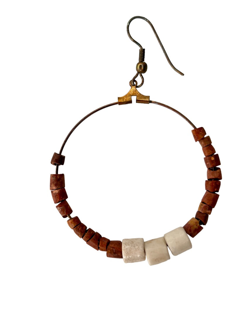 Goldtone Beaded Hoop Earrings Boho Pierced Hook 2.5" Drop Dangle