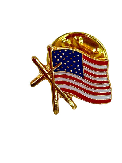 American Flag Lapel Pin Cross on Prayer Card  "Prayer for Our Country