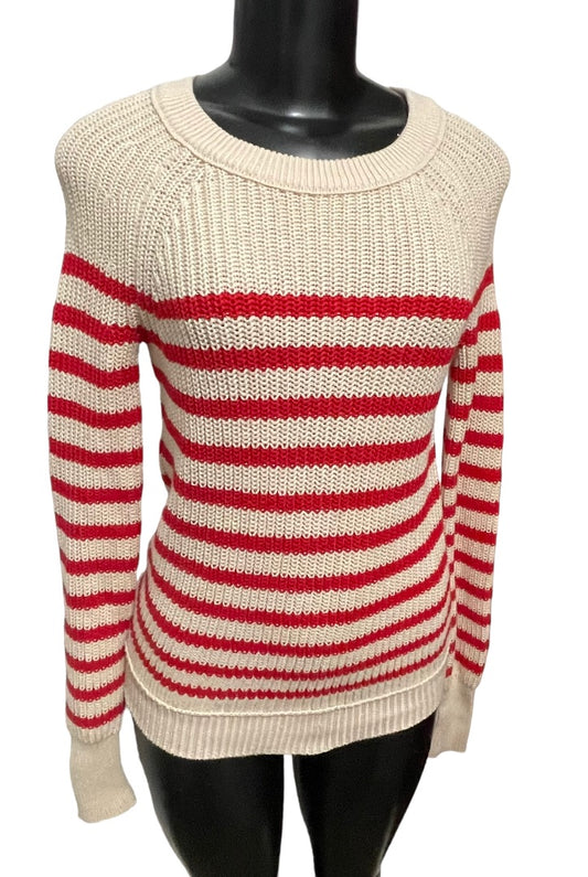 XS J. Crew Striped Knit Fitted Long Sleeve Cotton Womens Sweater 53198