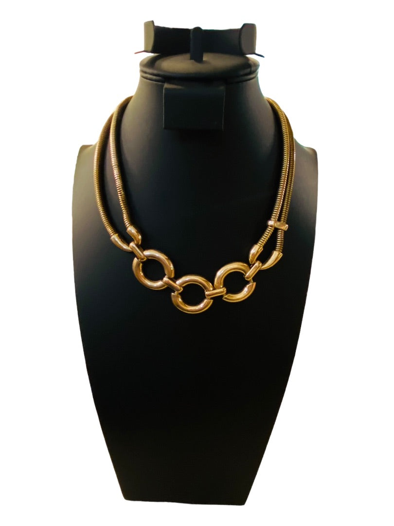 Charming Charlie Goldtone Statement Necklace 17-21" Dual Snake Chain