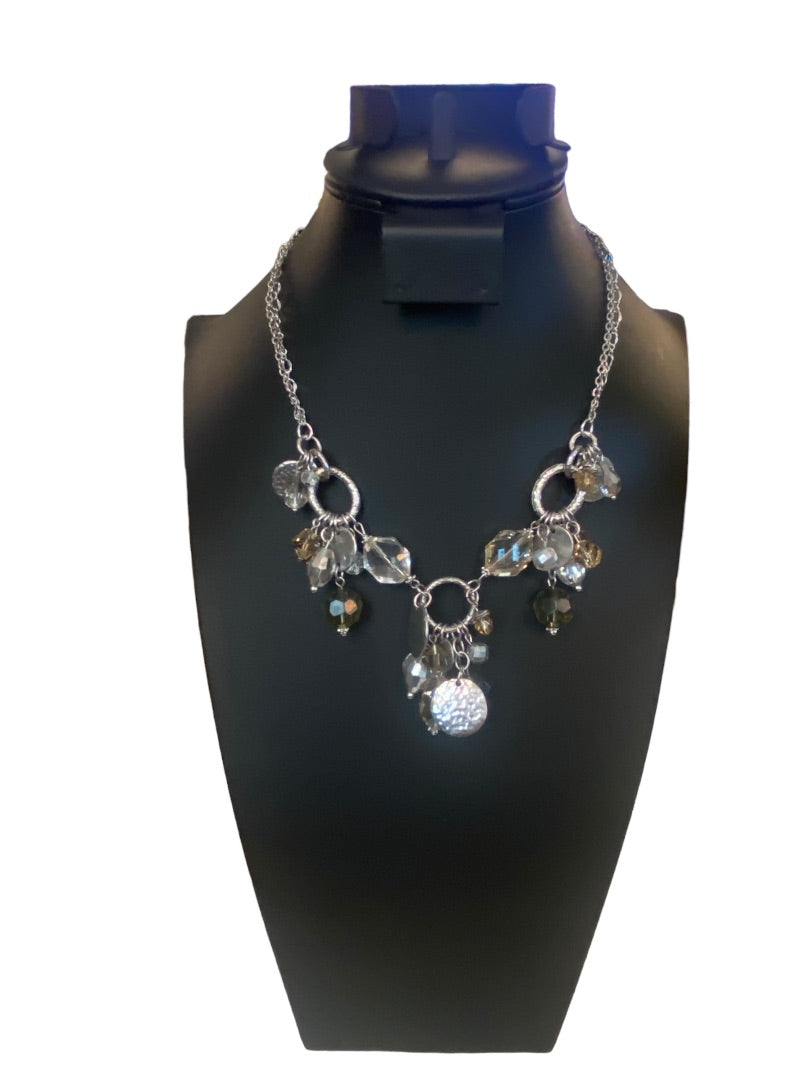White House Black Market 16-18" Silvertone Charm Necklace Faceted Beads