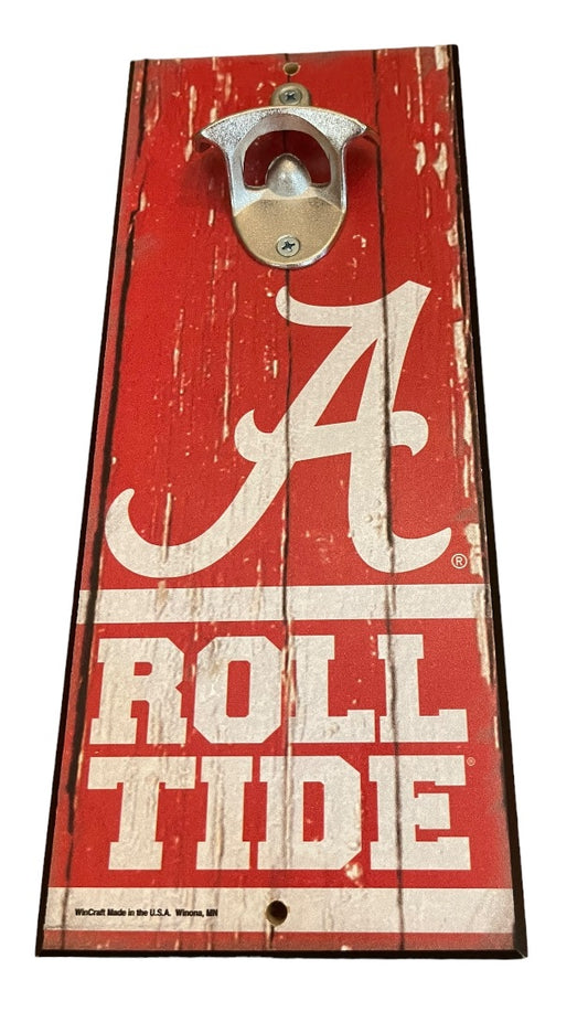 Alabama Crimson Tide Bottle Opener Wood Sign Wall Plaque Mount Bar New  5"x11" Wincraft