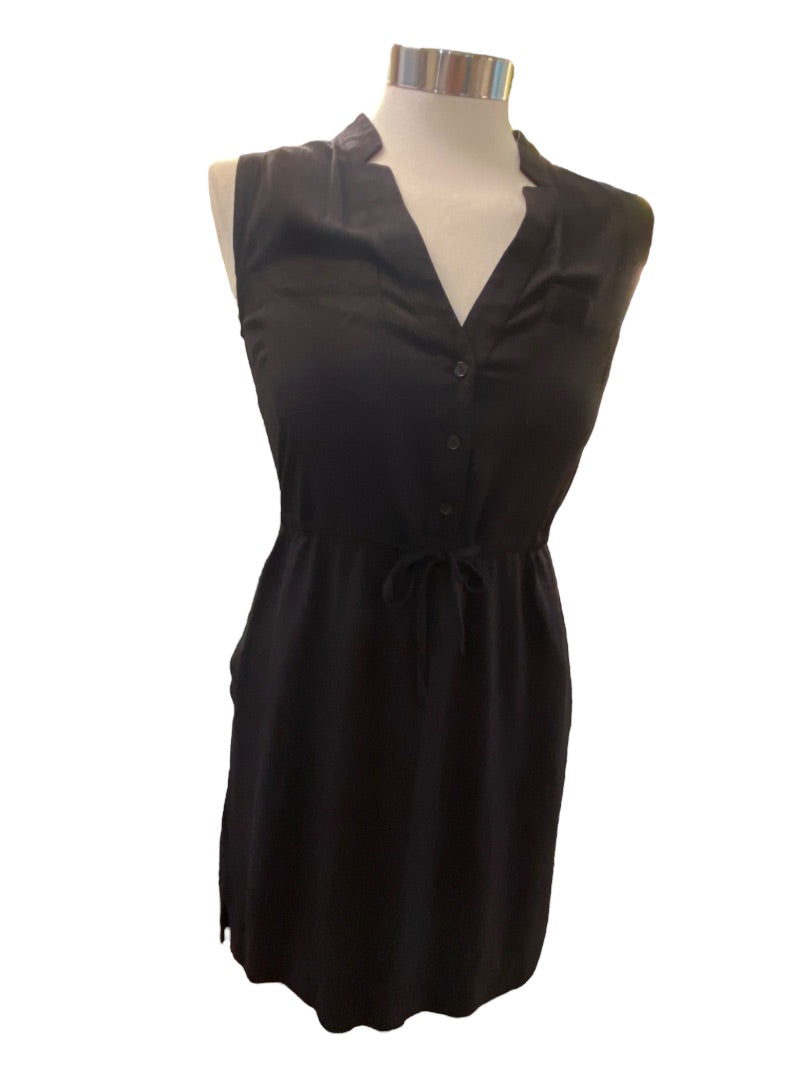 XS LOFT Black Lightweight Summer Dress V-Neck Sleeveless Rayon Black Pockets