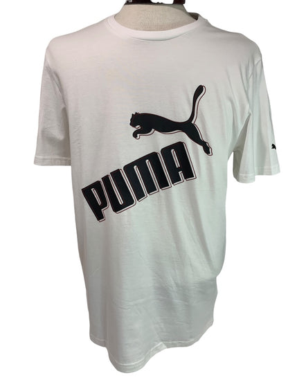 Medium Puma White Tshirt Graphic Logo Mens New Short Sleeve