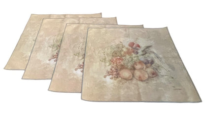 Set of 4 Vintage Cheri Blum Fruit Cloth Dinner Linens Napkins 18.5" Square