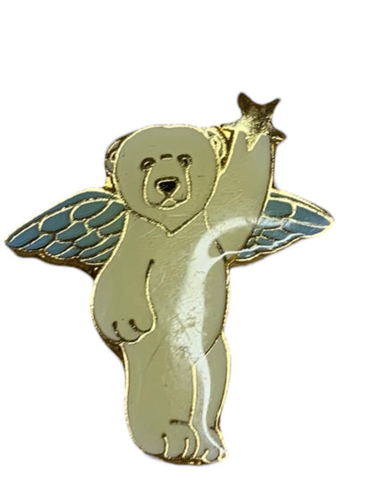 Alaskan Polar Bear Angel Lapel Pin Blue Wings Resin 1"h Souvenir Star