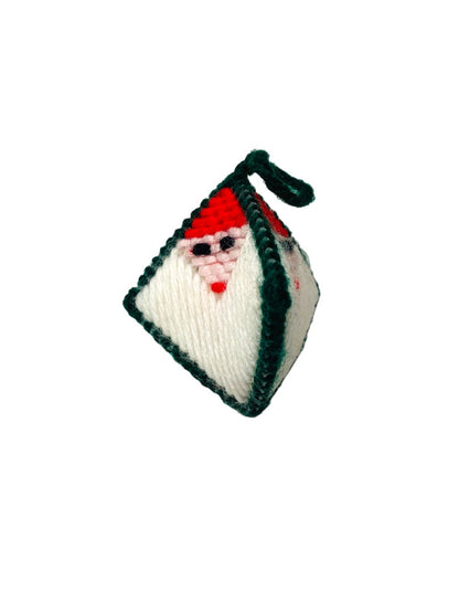 Holiday Ornament Christmas Santa Cross Stitch Ornament Diamond Shape 1980s Handmade