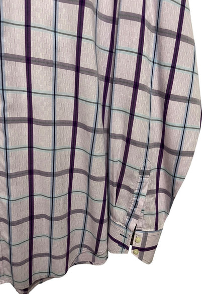 XL Thomas Dean 100% Pima Cotton Mens Plaid Dress Shirt Purple Long Sleeve