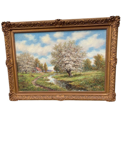 Gregory Hollyer Oil on Canvas Country Landscape Signed Framed 43.5" x 31.5"