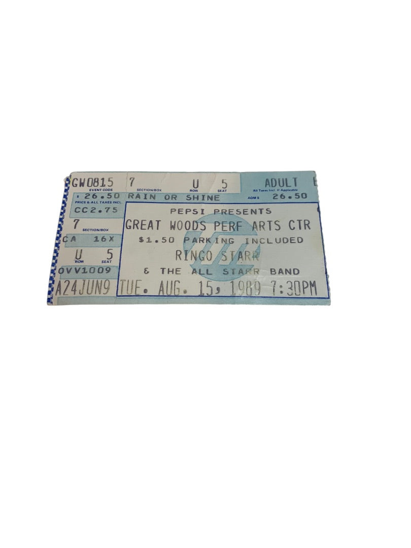 Ringo Starr Used Ticket Stub August 15 1989 Great Woods Perf Arts Ctr Ephemera