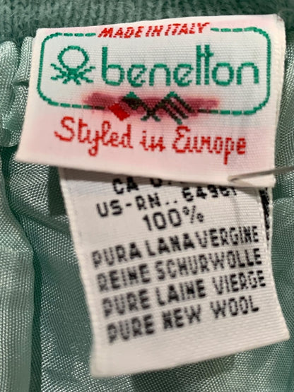 Size 48 (Large) Benetton Vintage 1980s Aqua Midi Pencil Skirt Lined Pure New Wool