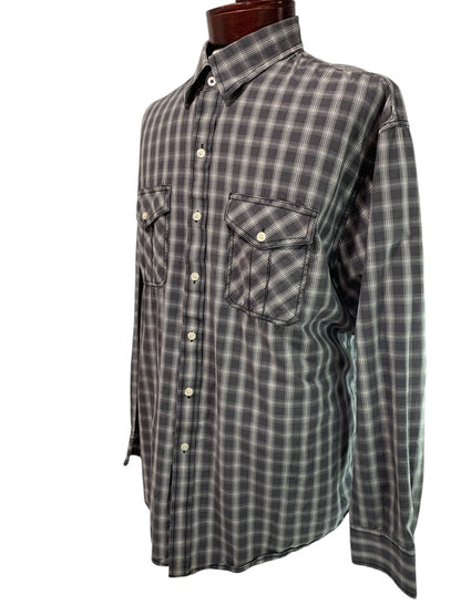 XL Izod Jeans Mens Casual Black White Plaid Button Up Shirt Long Sleeve