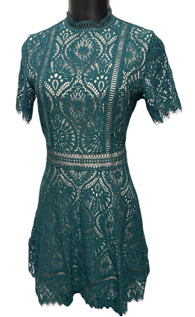 Size 0 BB Dakota New Dress Evergreen Lace Overlay A-Line