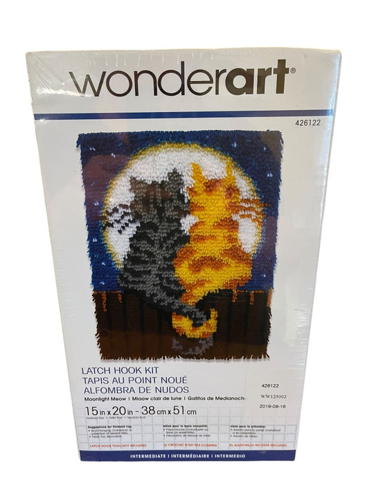 Wonderart Latch Hook Kit #426122 Moonlight Meow 15" x 20" New