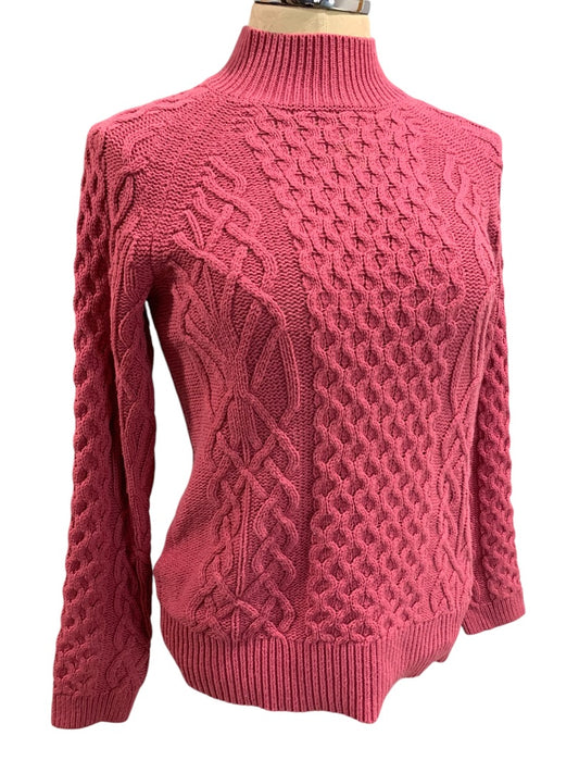 M Petite Preswick & Moore Pink Womens Soft Cable Knit Sweater Mock Neck Pullover