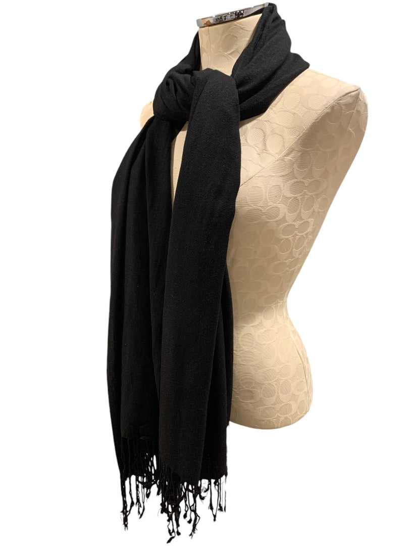 Bijoux Terner Black Faux Pashmina Fringed Wrap Shawl Scarf 90 x 34 Inches