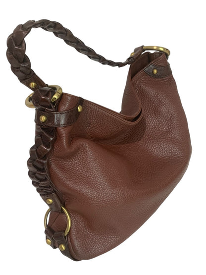 Borsetta Milano Brown Pebbled Leather Braided Strap Handbag