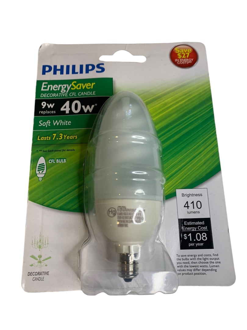 Philips Energy Saver Bulb 9w Soft White E12 Candelabra Decorative  New