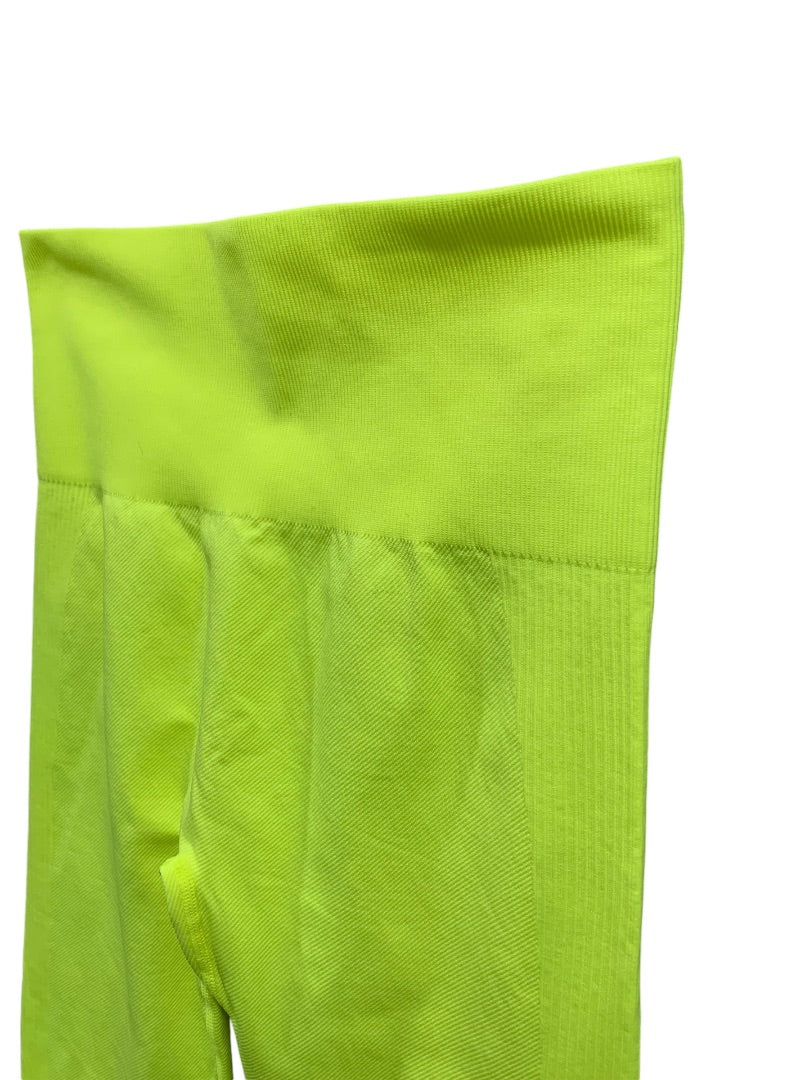 One Size DKNY Womens Ribbed Tights Leggings Crop Neon Yellow