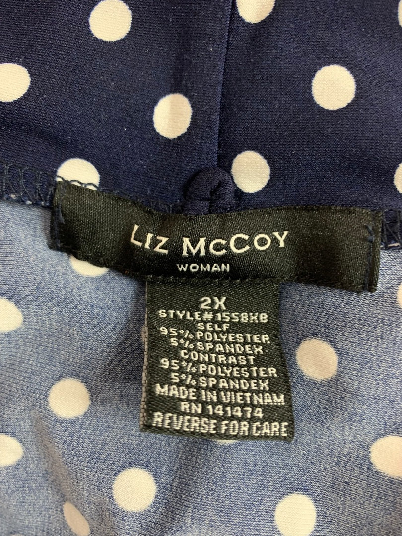 2X Liz McCoy Woman Navy Blue Polka Dot Layered Look Shirt Pullover